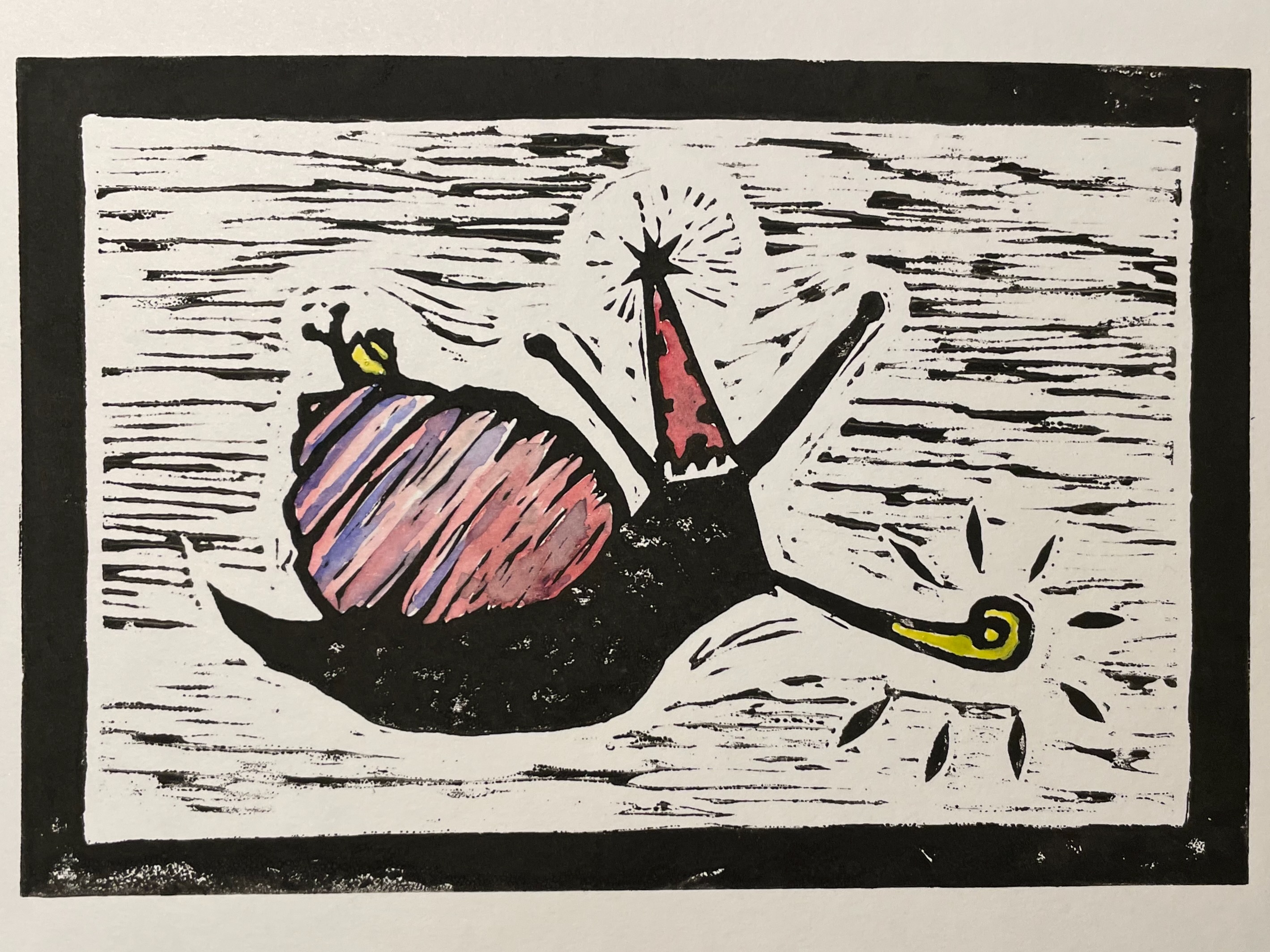 Party snail linocut print