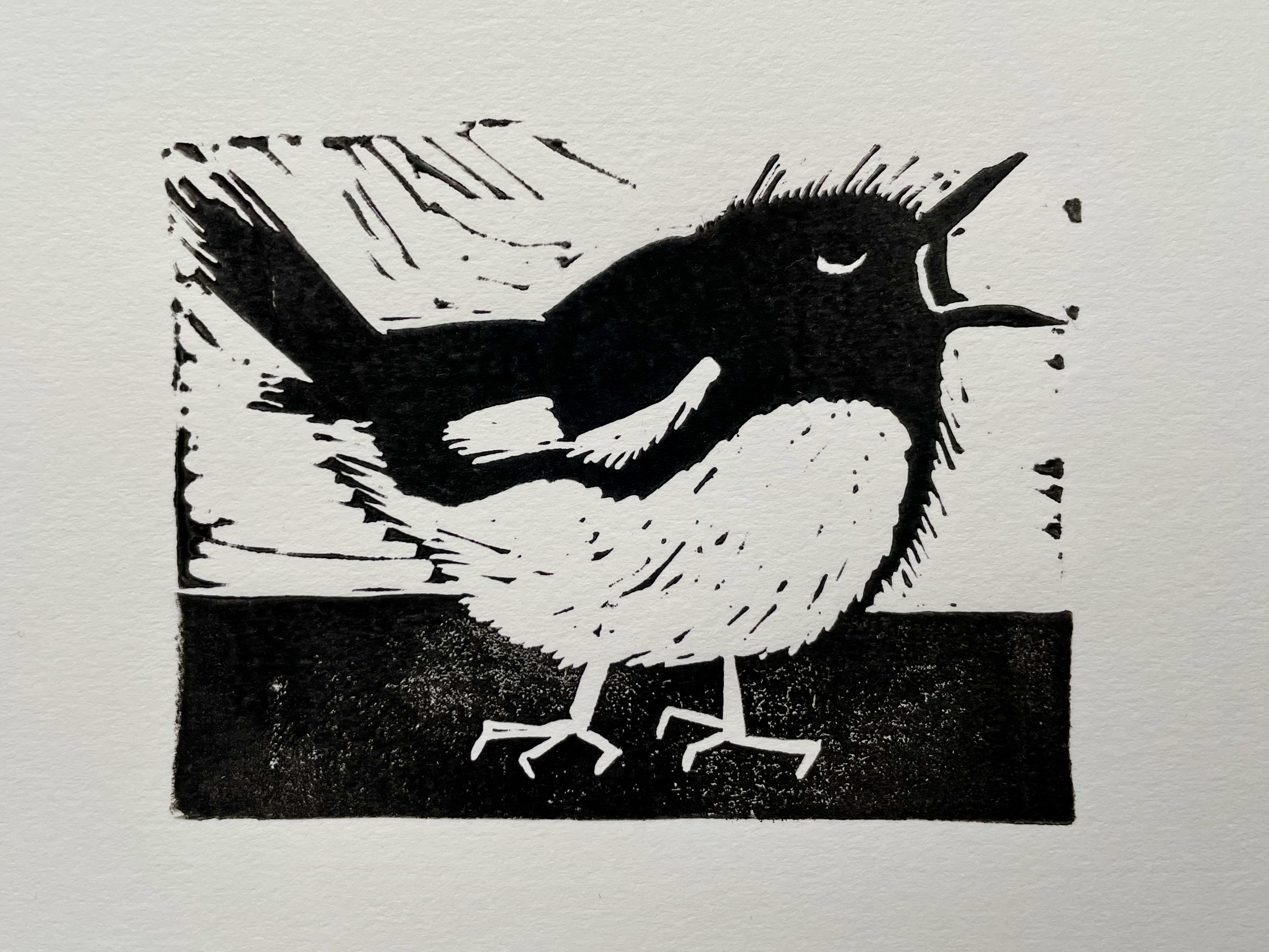 Yelling bird blockprint